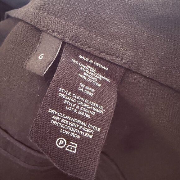 Theory Black Linen Blend Open Blazer Size 6 can fit an 8 Business Casual - Picture 6 of 6